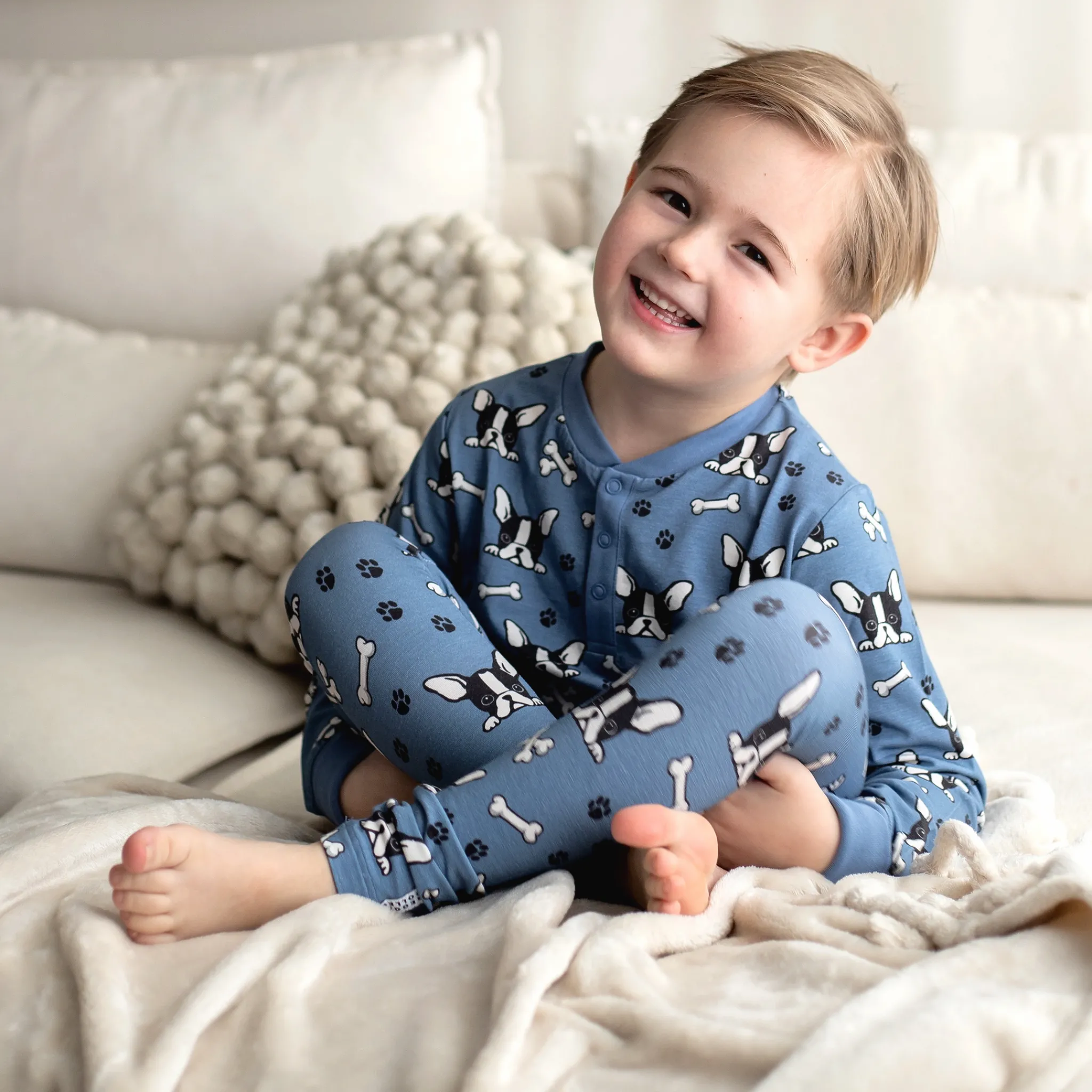 Barn Geggamoja Tröjor|Bambukläder<Farsfarströja Bambu Bulldog Blå