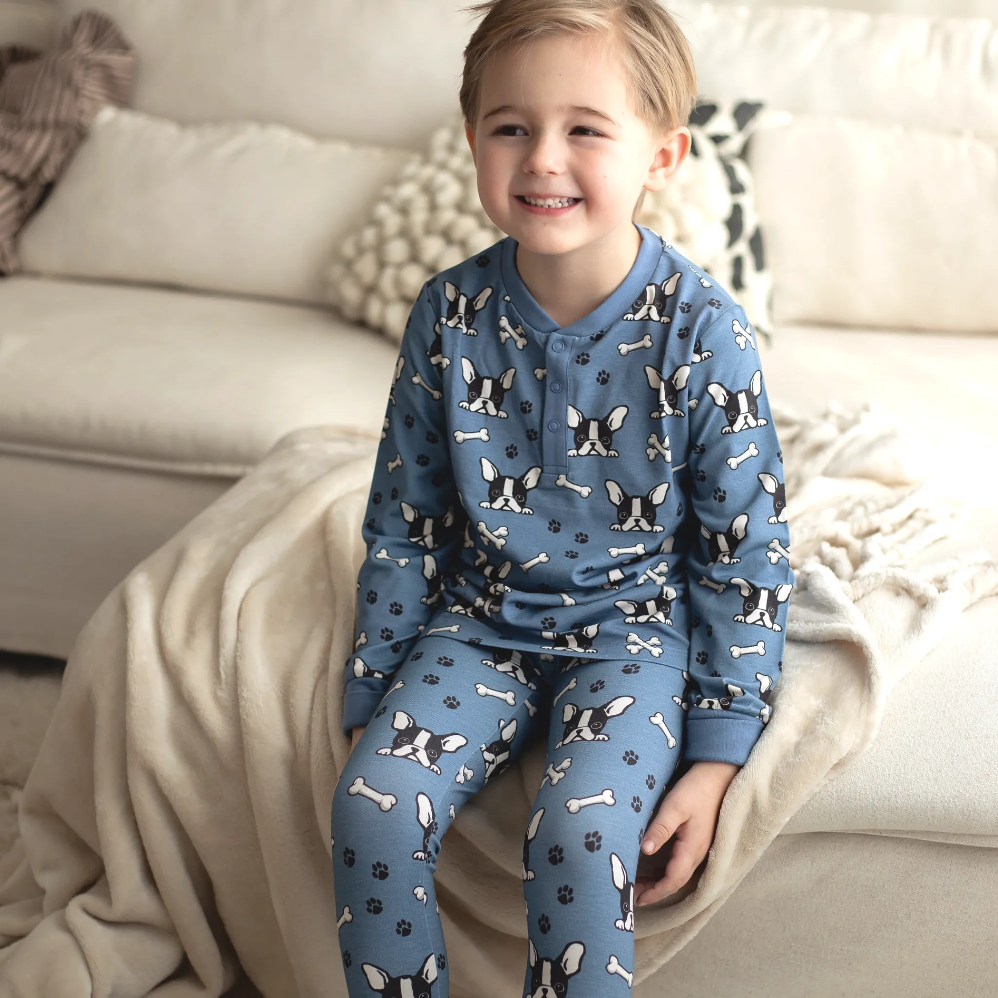 Barn Geggamoja Tröjor|Bambukläder<Farsfarströja Bambu Bulldog Blå