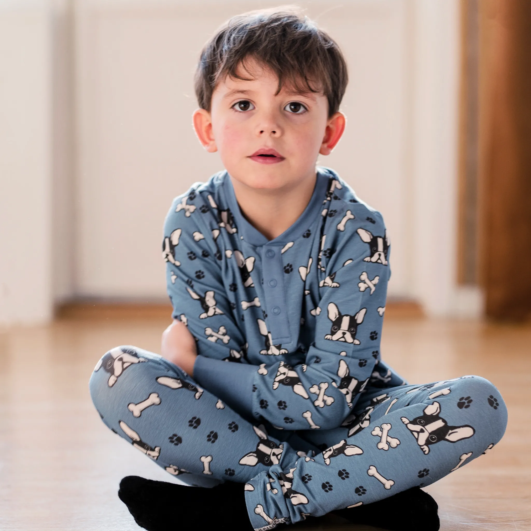 Barn Geggamoja Tröjor|Bambukläder<Farsfarströja Bambu Bulldog Blå