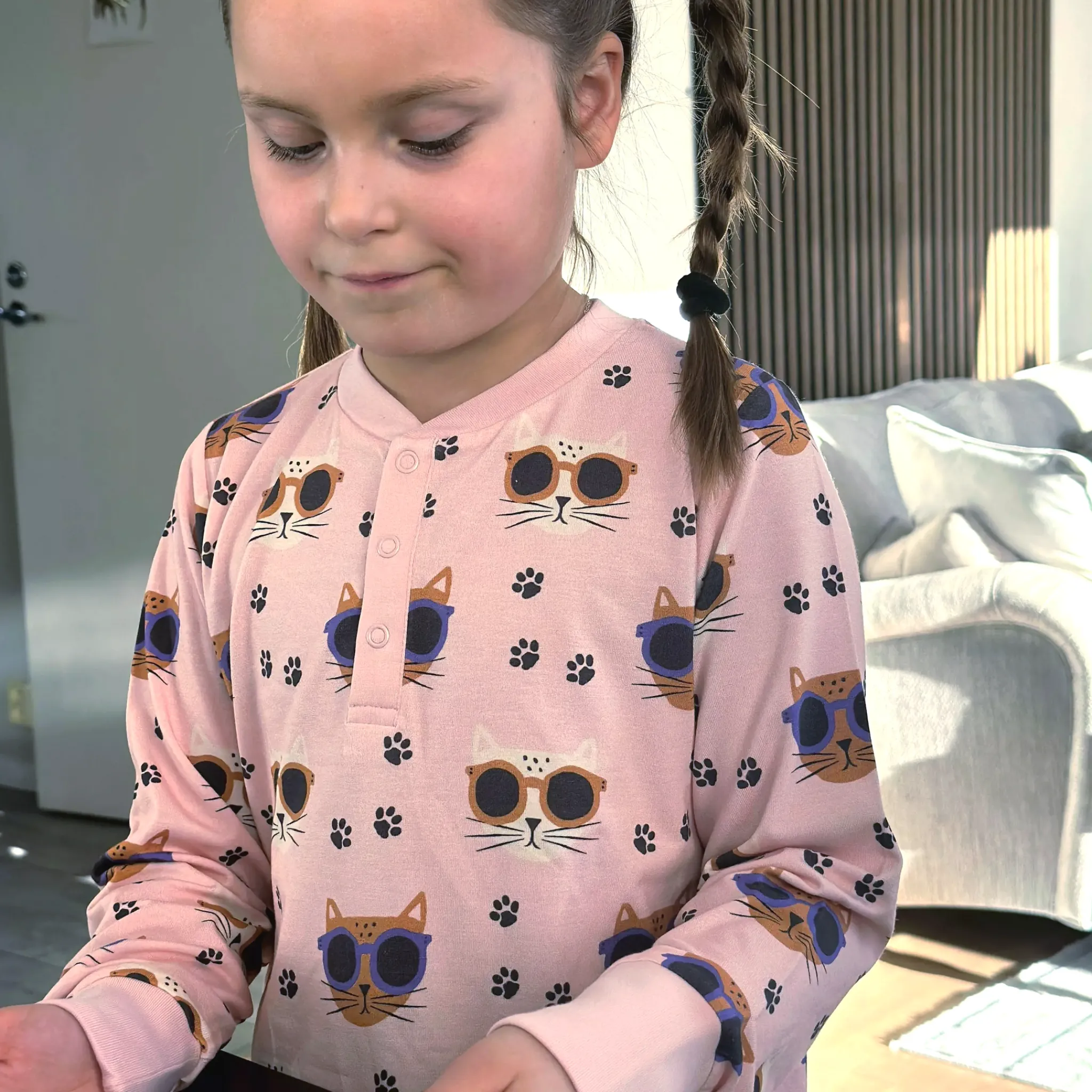 Barn Geggamoja Tröjor|Bambukläder<Farsfarströja Bambu Cool Cats Rosa