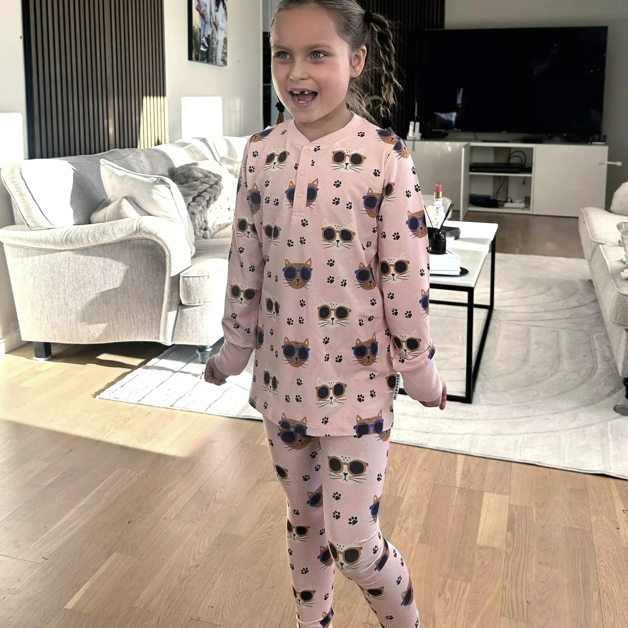 Barn Geggamoja Tröjor|Bambukläder<Farsfarströja Bambu Cool Cats Rosa