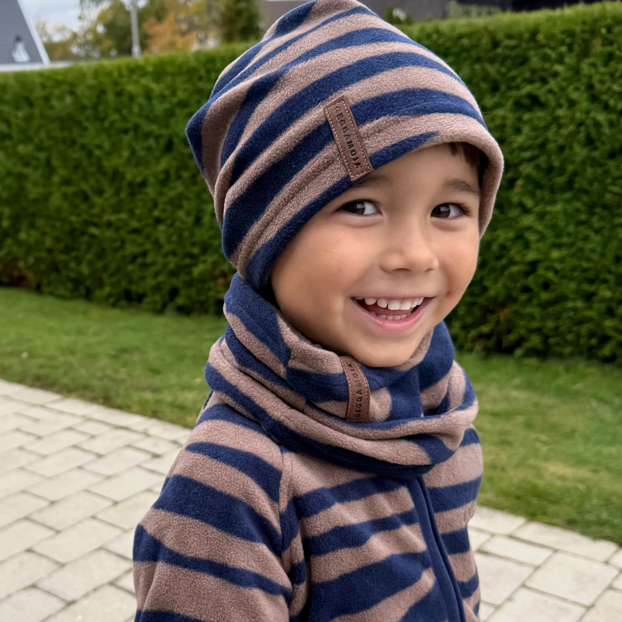 Barn Geggamoja Vintermössor<Fleecemössa Zebra Blå/Brun