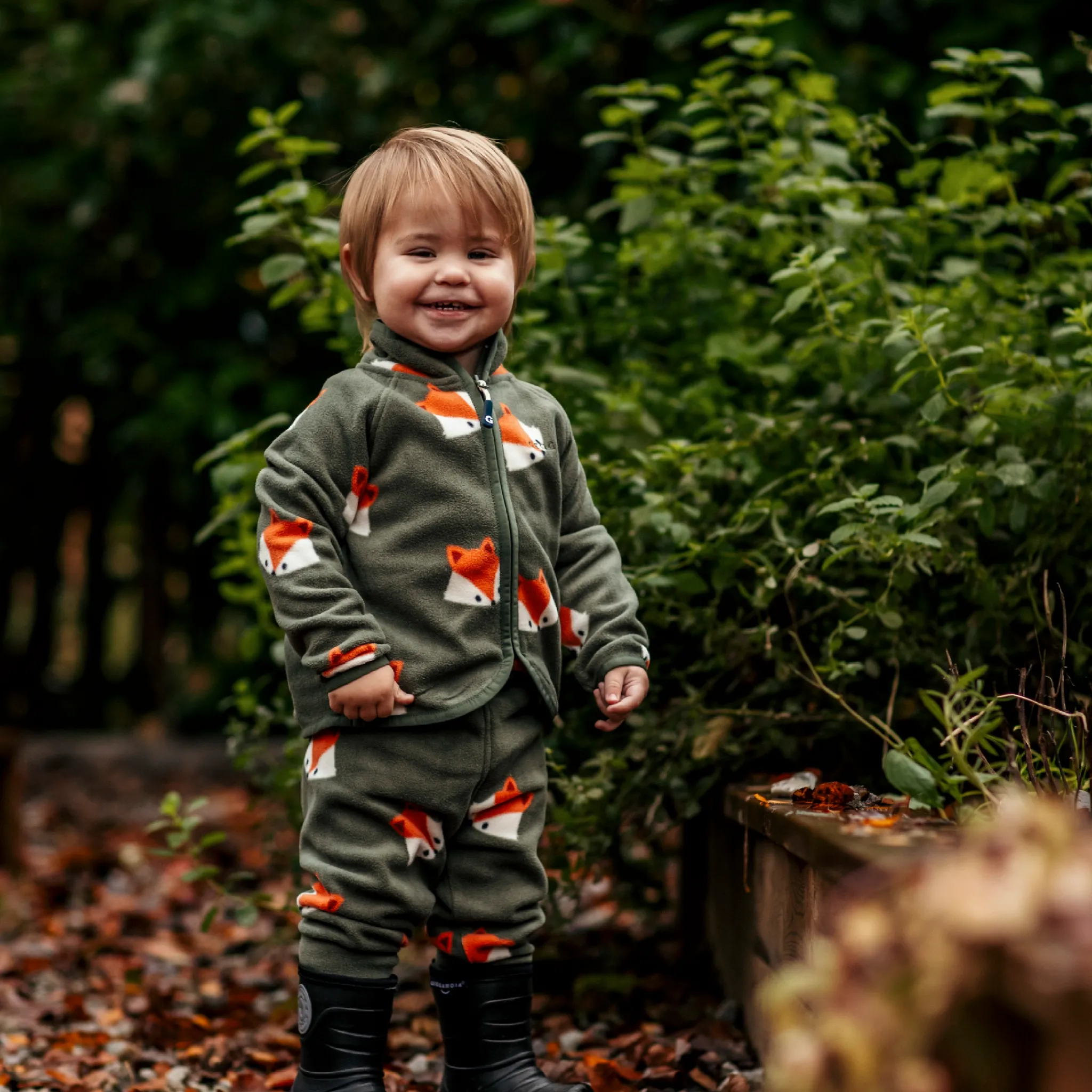 Barn Geggamoja Fleecekläder<Fleeceset Räv Grön