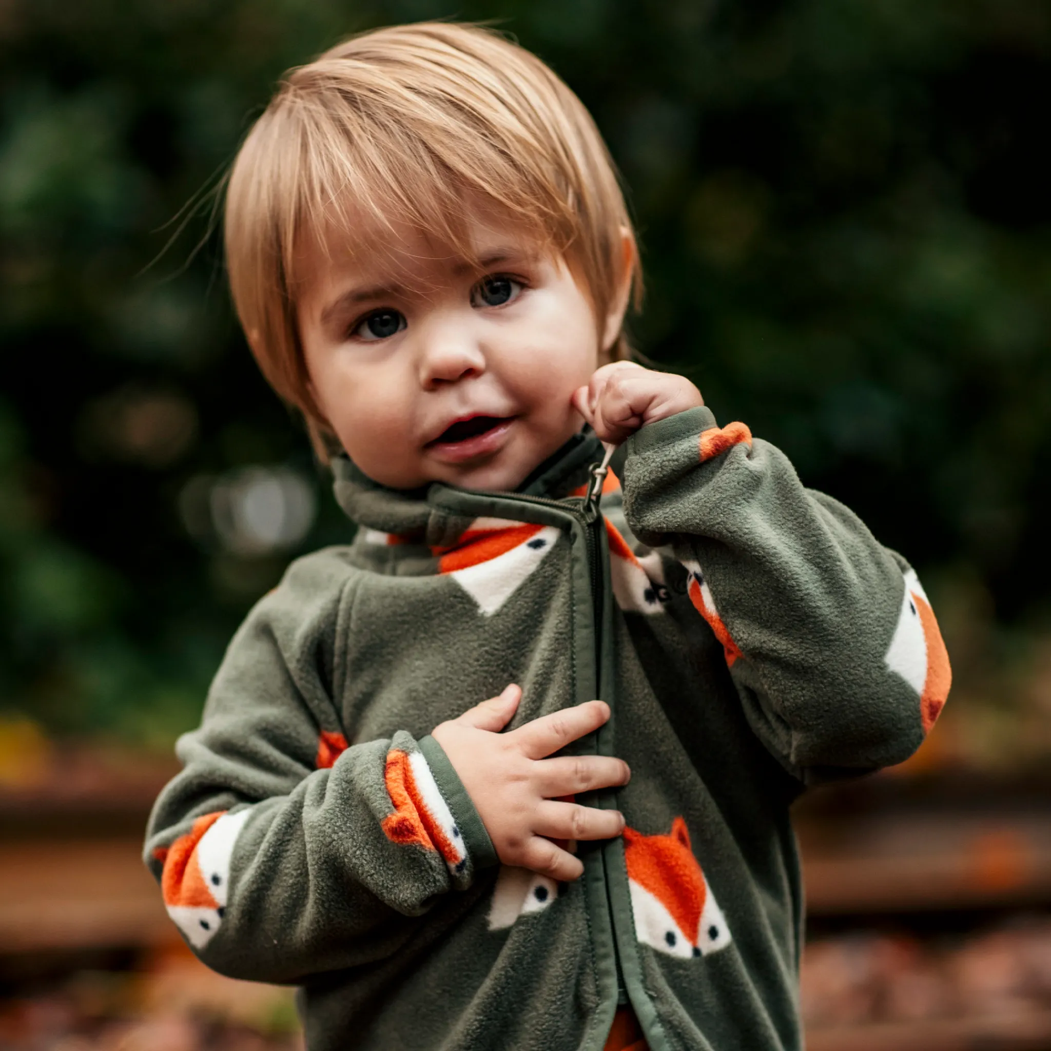 Barn Geggamoja Fleecekläder<Fleeceset Räv Grön