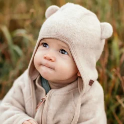 Barn Geggamoja Vintermössor|Ull Och Underställ<Hjälmmössa Ullfleece Beige