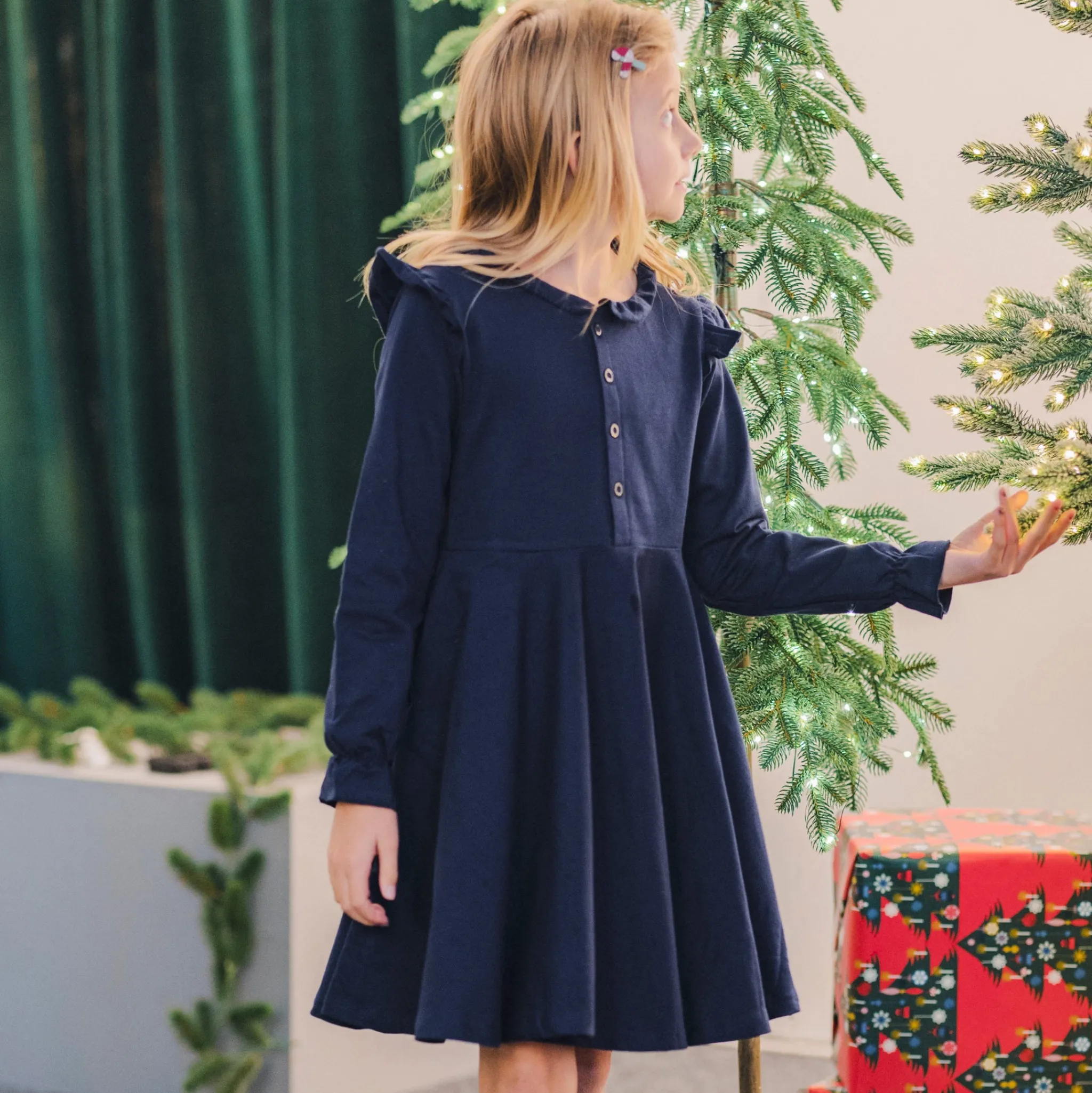 Barn Geggamoja Klänningar<Klänning med volang Marinblå