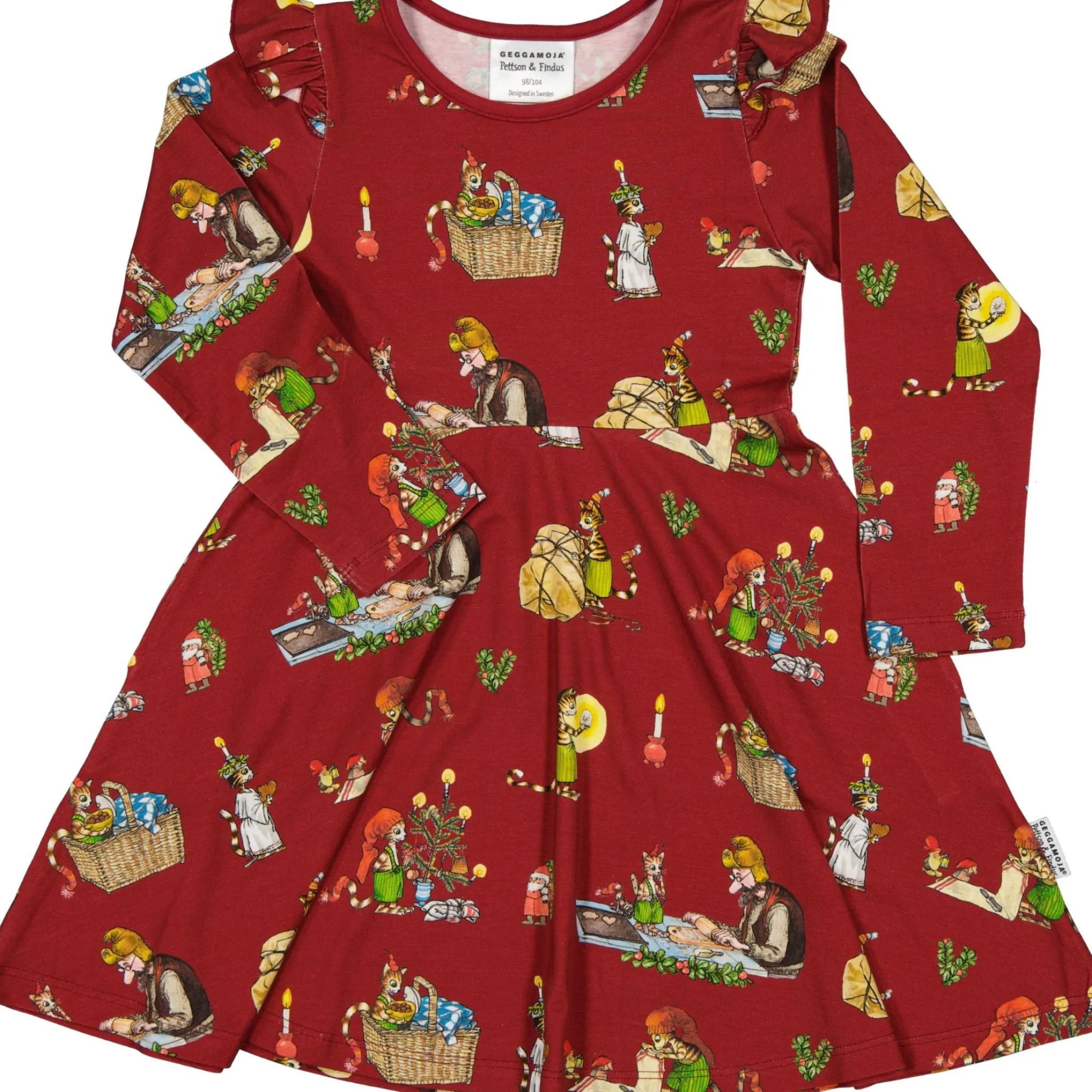 Barn Geggamoja Klänningar<Klänning Pettson och Findus Röd - Julmotiv