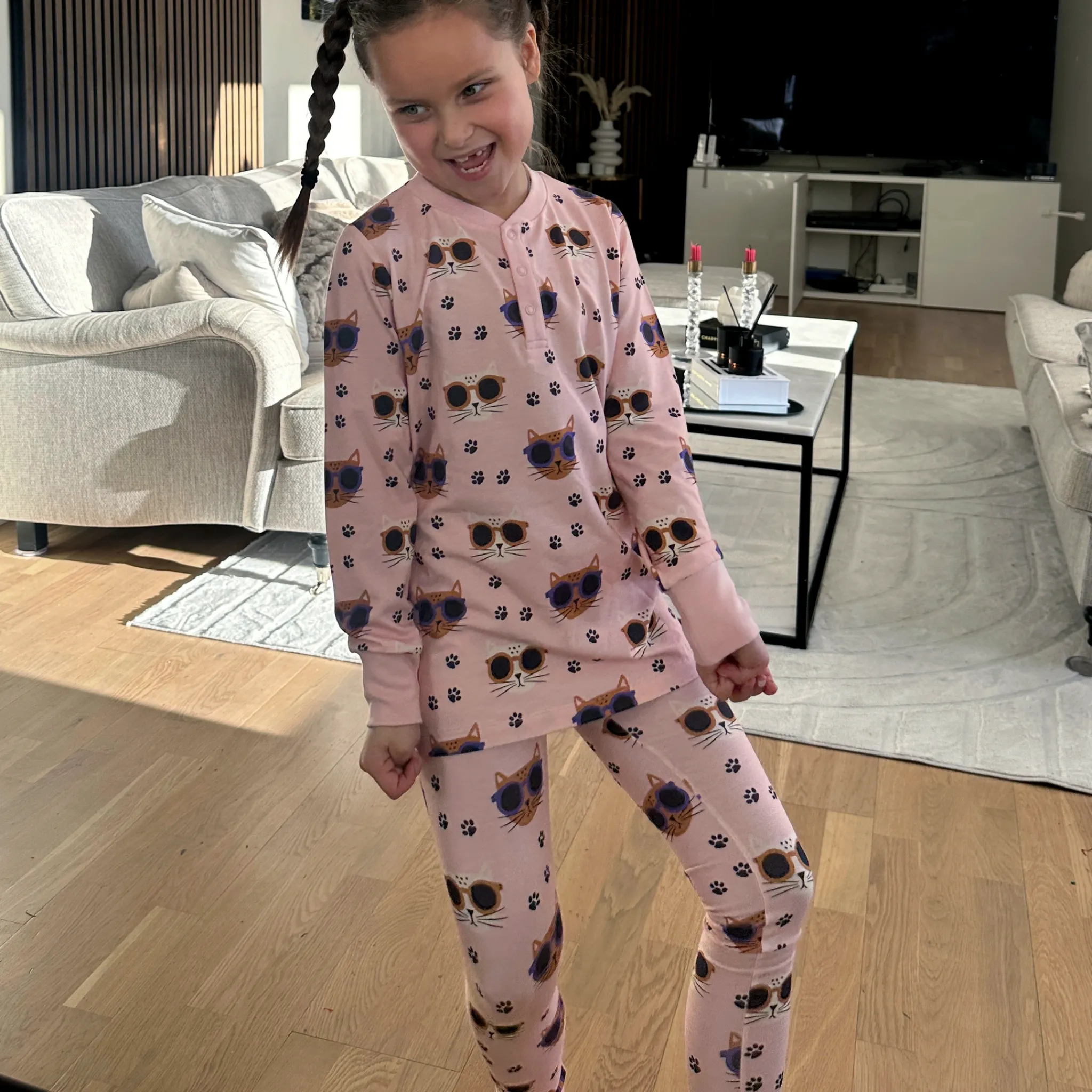 Barn Geggamoja Leggings Och Tights|Bambukläder<Leggings Bambu Cool Cats Rosa