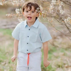 Barn Geggamoja Skjortor<Linneskjorta Ljusblå