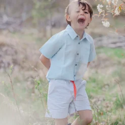 Barn Geggamoja Skjortor<Linneskjorta Ljusblå