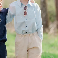 Barn Geggamoja Skjortor<Linneskjorta lång arm Ljusblå