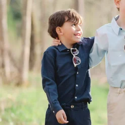 Barn Geggamoja Skjortor<Linneskjorta lång arm Navy