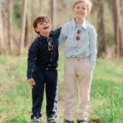 Barn Geggamoja Skjortor<Linneskjorta lång arm Navy