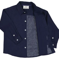 Barn Geggamoja Skjortor<Linneskjorta lång arm Navy