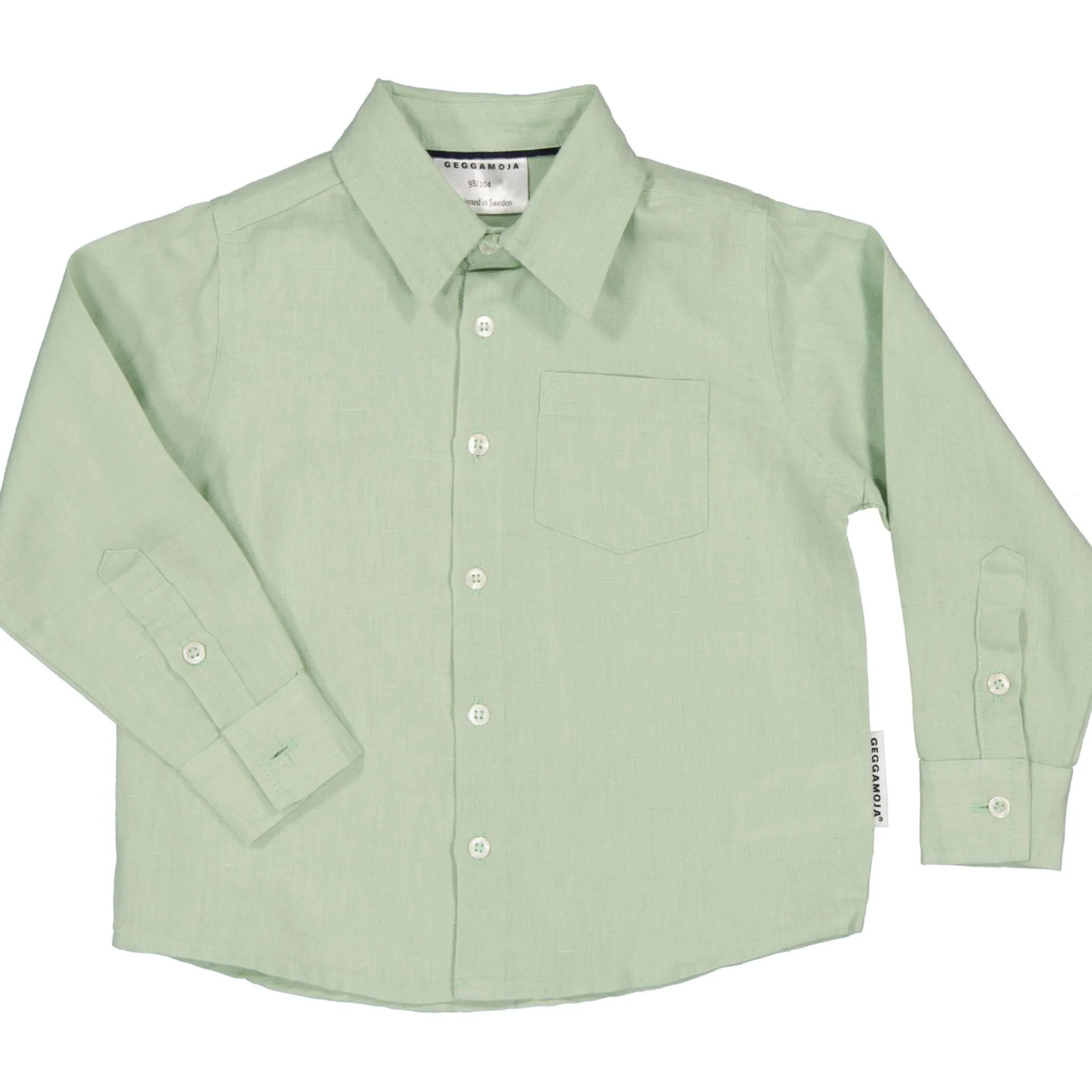 Barn Geggamoja Skjortor<Linneskjorta lång ärm Mint