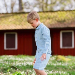 Barn Geggamoja Skjortor<Linneskjorta Långärmad Ljusblå