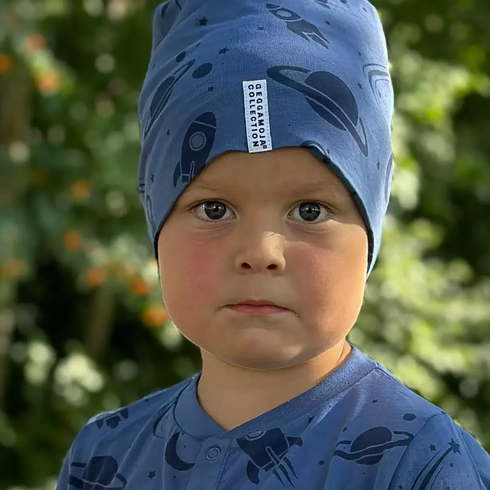 Barn Geggamoja Vintermössor|Bambukläder<Mössa Bambu fleecefodrad Astronaut Blå