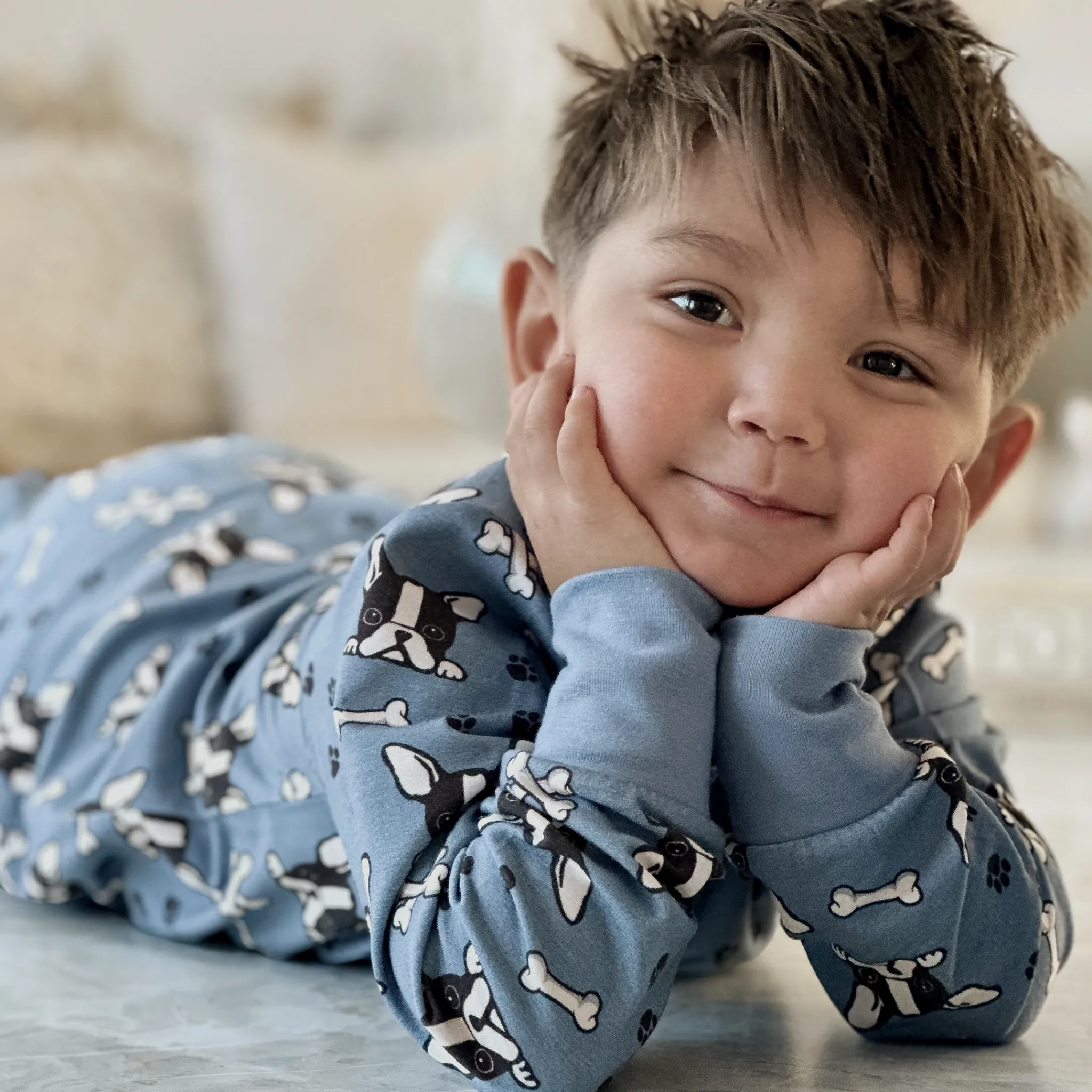 Barn Geggamoja Pyjamas Tvådelad|Bambukläder<Pyjamas tvådelad Bambu Bulldog Blå