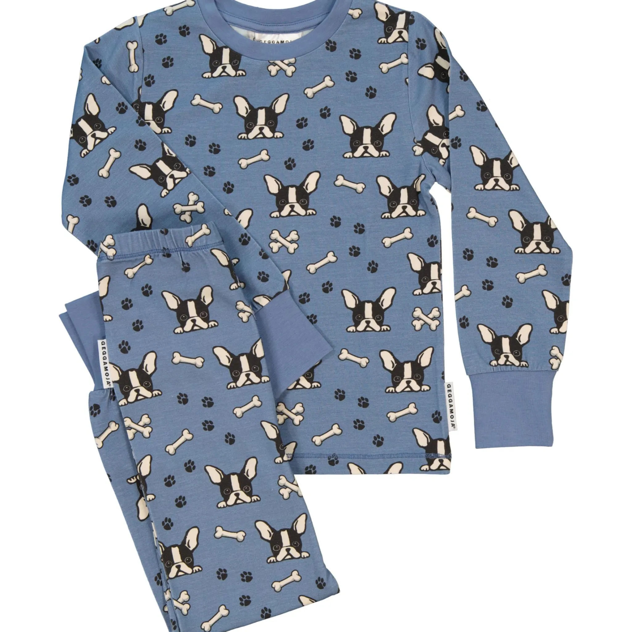 Barn Geggamoja Pyjamas Tvådelad|Bambukläder<Pyjamas tvådelad Bambu Bulldog Blå