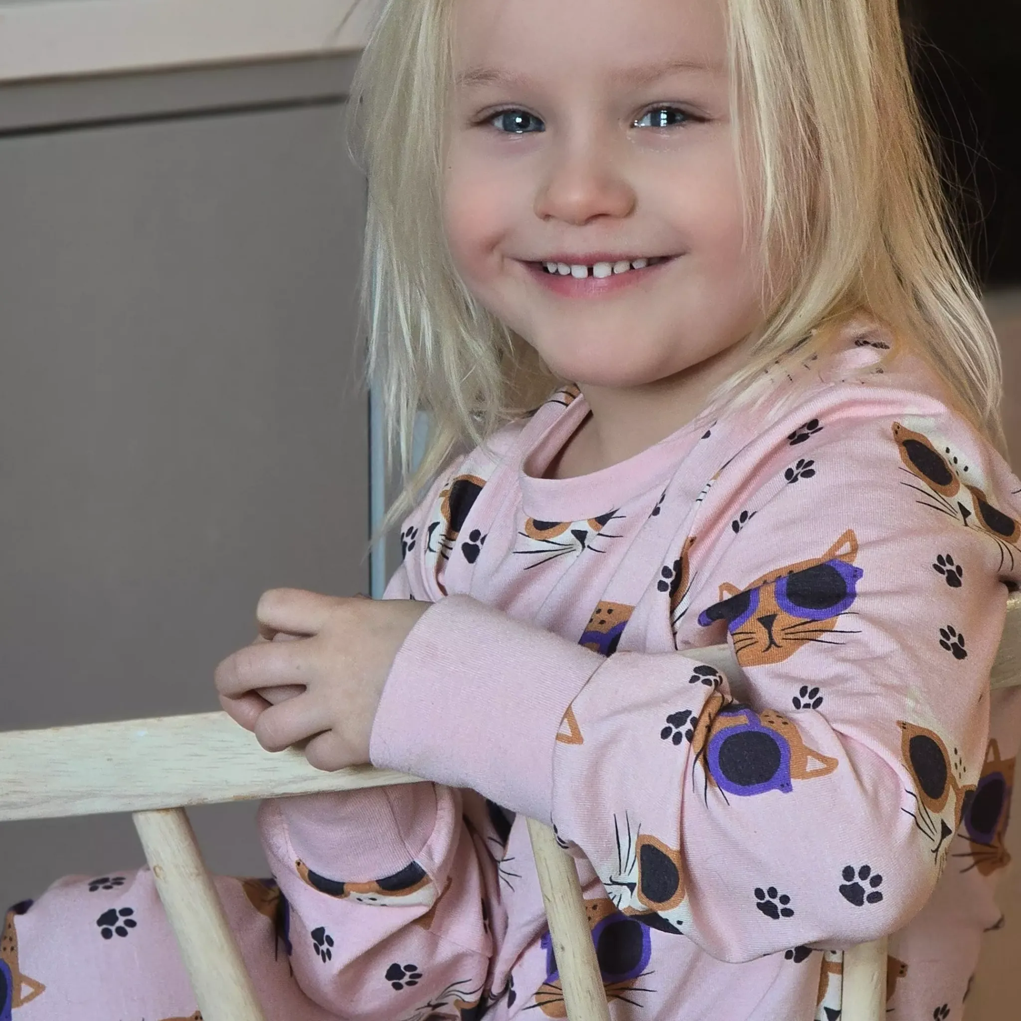 Barn Geggamoja Pyjamas Tvådelad|Bambukläder<Pyjamas tvådelad Bambu Cool Cats Rosa