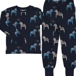 Barn Geggamoja Pyjamas Tvådelad|Bambukläder<Pyjamas tvådelad Bambu Dalahäst Navy