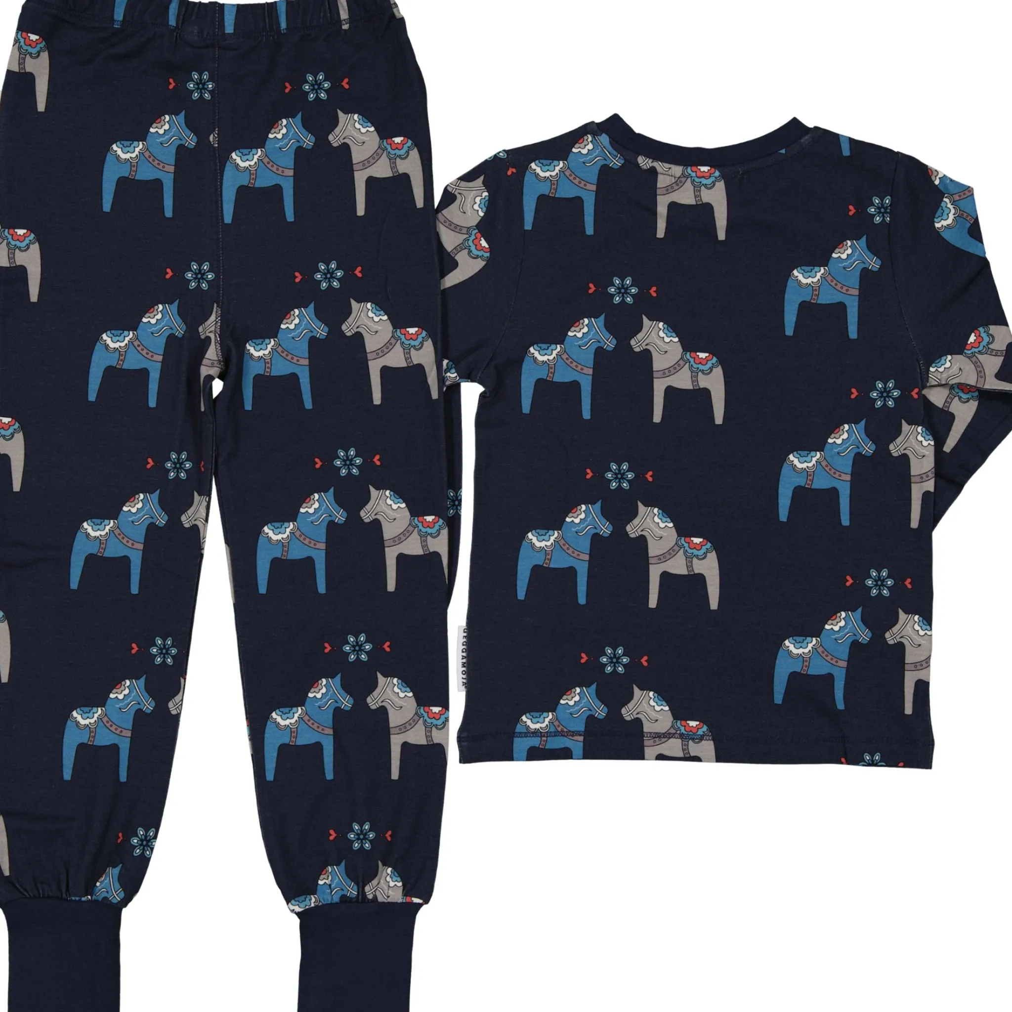 Barn Geggamoja Pyjamas Tvådelad|Bambukläder<Pyjamas tvådelad Bambu Dalahäst Navy