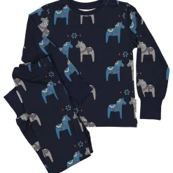 Barn Geggamoja Pyjamas Tvådelad|Bambukläder<Pyjamas tvådelad Bambu Dalahäst Navy