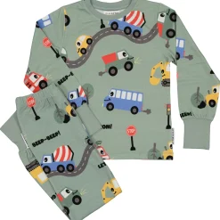 Barn Geggamoja Pyjamas Tvådelad|Bambukläder<Pyjamas tvådelad Bambu Traktor Grön