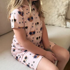 Barn Geggamoja Shorts|T-Shirts<Pyjamas-set Bambu Cool Cats Rosa