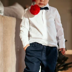 Barn Geggamoja Skjortor<Skjorta med fluga Vit/Marinblå