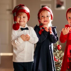 Barn Geggamoja Skjortor<Skjorta med fluga Vit/Marinblå