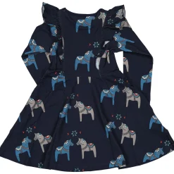Barn Geggamoja Klänningar|Bambukläder<Snurrklänning Bambu Dalahäst Navy