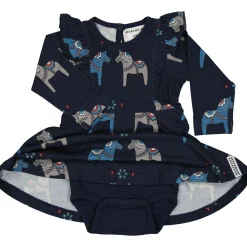 Barn Geggamoja Klänningar|Bambukläder<Snurrklänning Bambu Dalahäst Navy