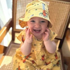 Barn Geggamoja Solhattar Och Kepsar<Solhatt Mamma mu och Kråkan Gul/Vit