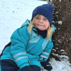 Barn Geggamoja Vintermössor<Stickad mössa Blå