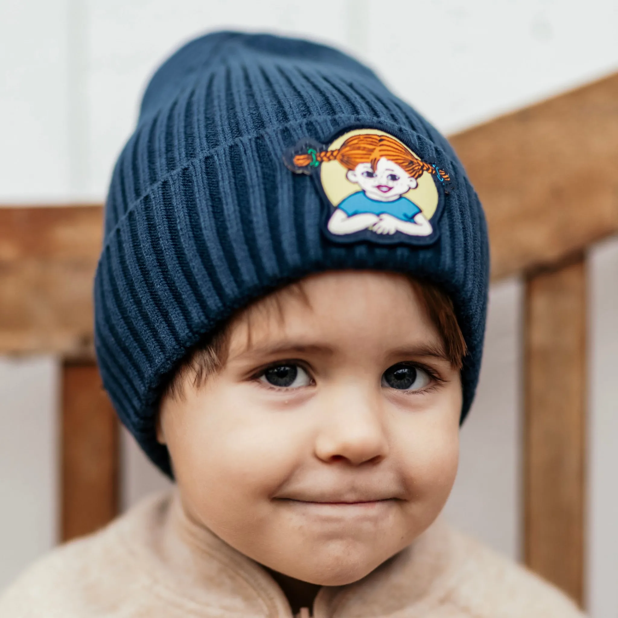 Barn Geggamoja Vintermössor<Stickad Mössa Pippi Långstrump Marinblå