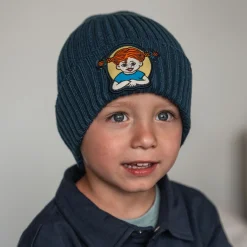 Barn Geggamoja Vintermössor<Stickad Mössa Pippi Långstrump Marinblå