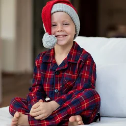 Barn Geggamoja Vintermössor<Stickad tomteluva Röd