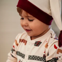 Barn Geggamoja Vintermössor<Tomteluva bomull Beige