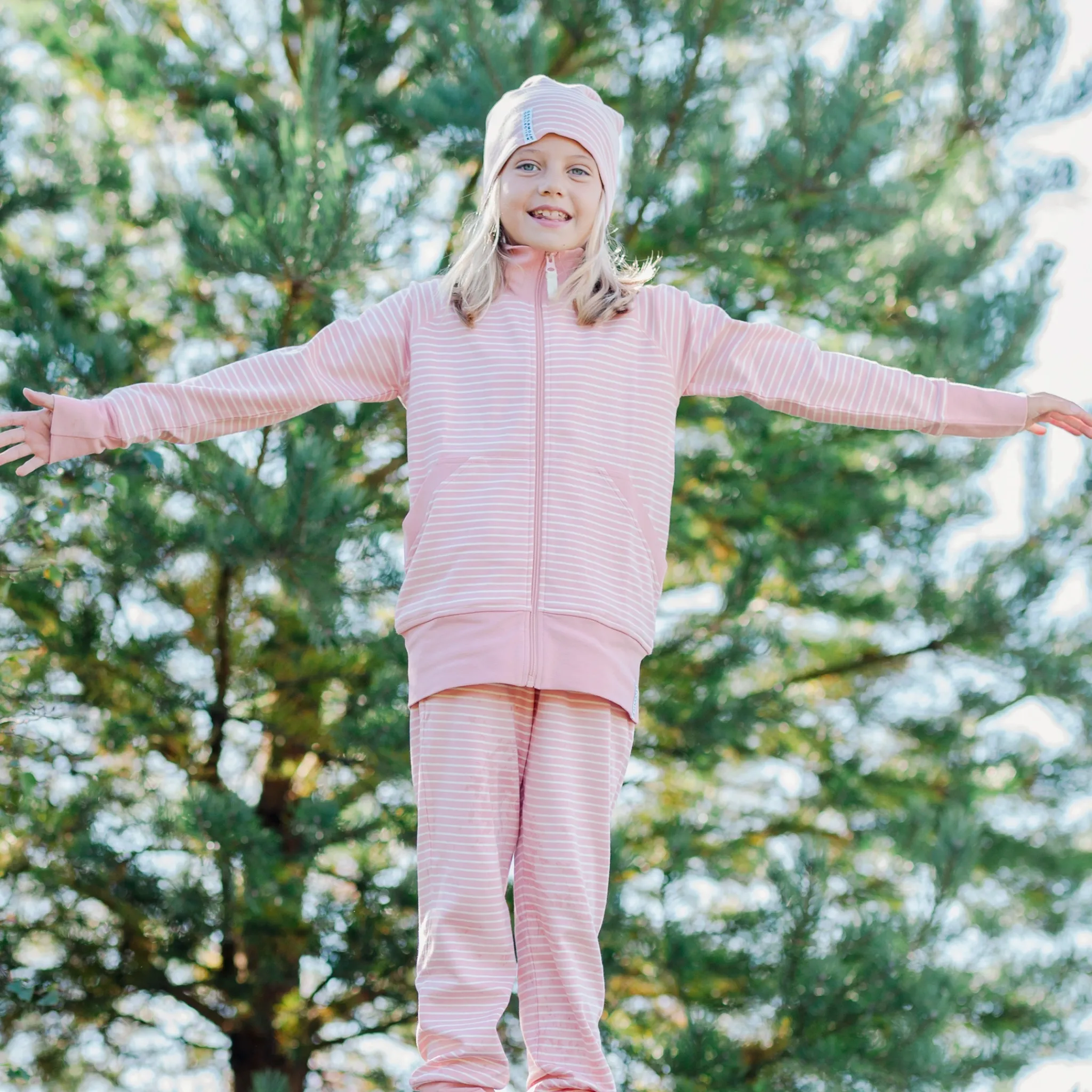 Barn Geggamoja Vintermössor<Topline Mössa fleecefodrad Rosa/Offwhite