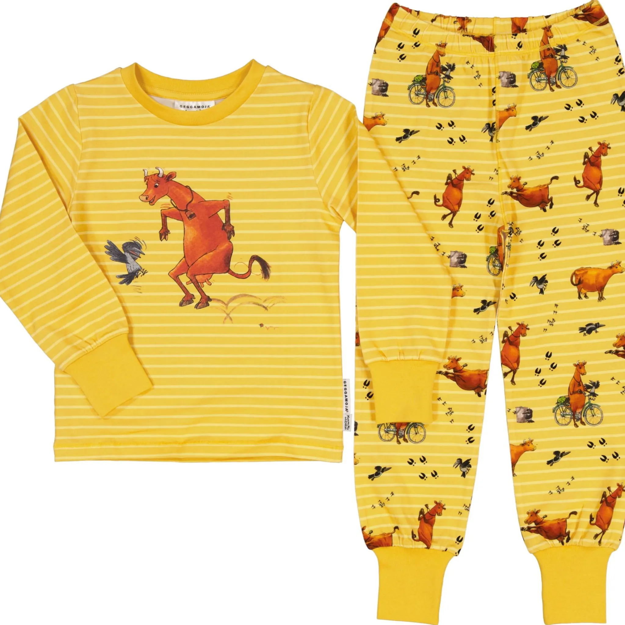 Barn Geggamoja Pyjamas Tvådelad<Tvådelad Pyjamas Mamma Mu och Kråkan Gul/Vit