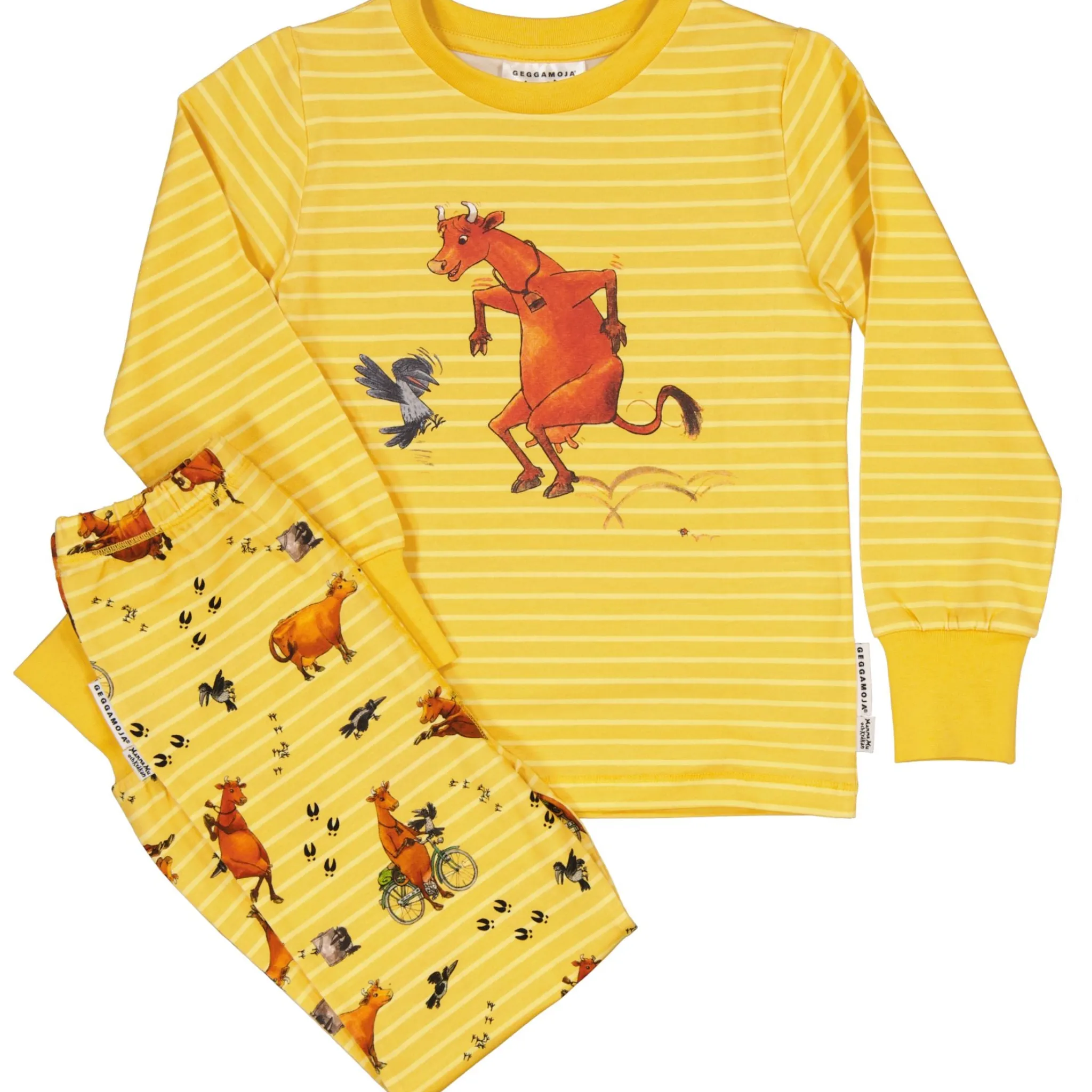 Barn Geggamoja Pyjamas Tvådelad<Tvådelad Pyjamas Mamma Mu och Kråkan Gul/Vit