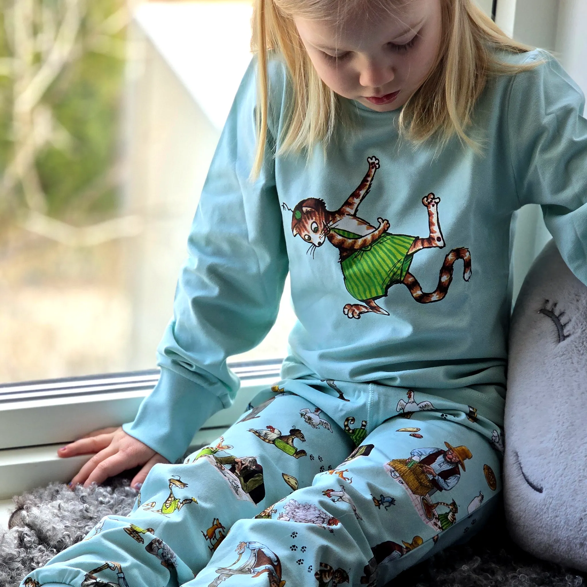 Barn Geggamoja Pyjamas Tvådelad<Tvådelad pyjamas Pettson och Findus Mint