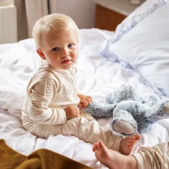 Barn Geggamoja Pyjamas Heldräkt|Bambukläder<Tvåvägs-zip Pyjamas Bambu Classic Vit/Beige