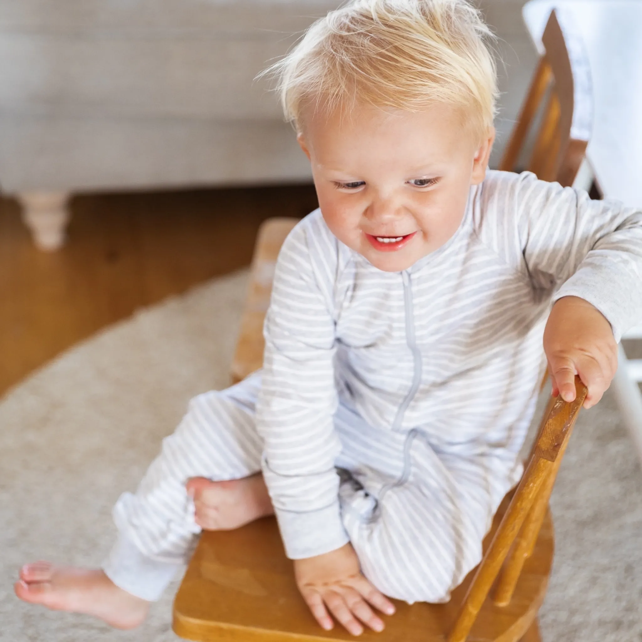 Barn Geggamoja Pyjamas Heldräkt|Bambukläder<Tvåvägs-zip Pyjamas Bambu Classic Grå/Vit