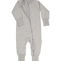 Barn Geggamoja Pyjamas Heldräkt|Bambukläder<Tvåvägs-zip Pyjamas Bambu Classic Grå/Vit