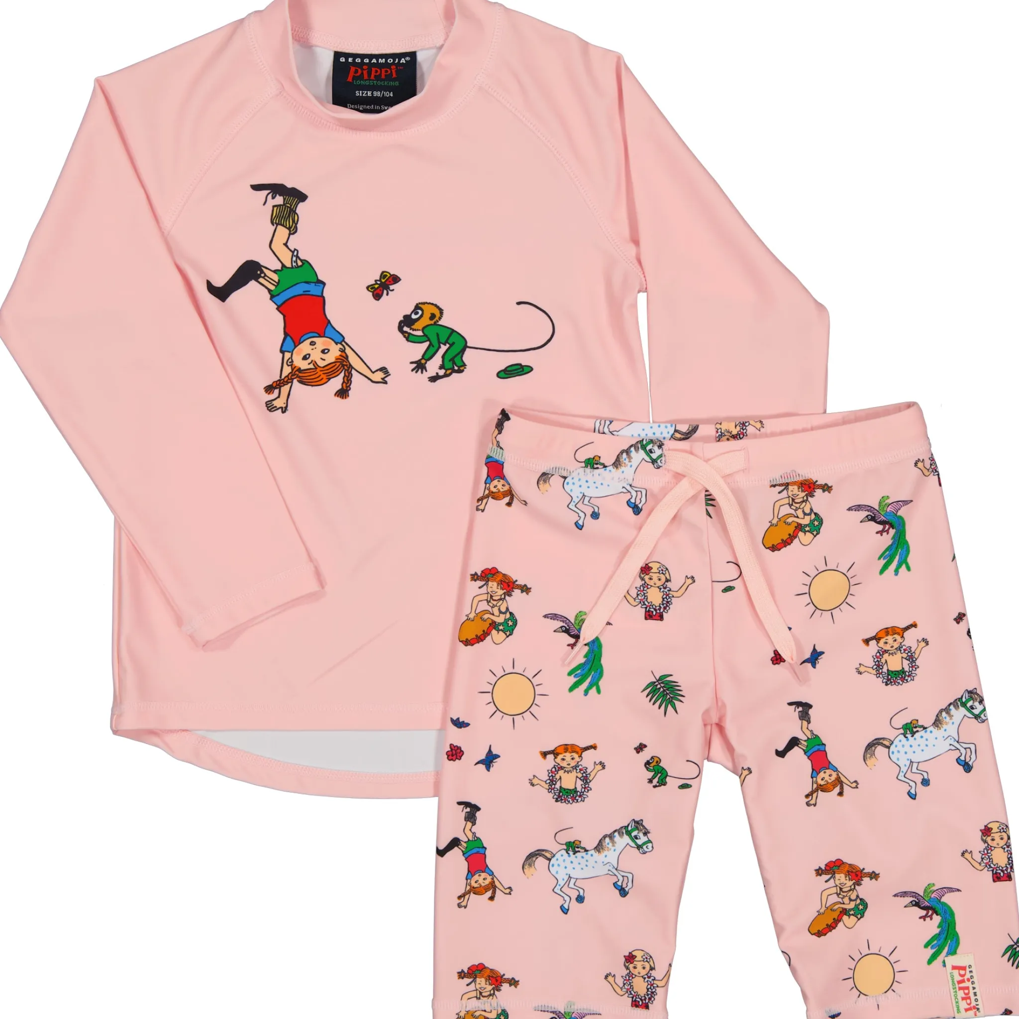 Barn Geggamoja Uv-Badkläder<UV-set Pippi Långstrump Rosa